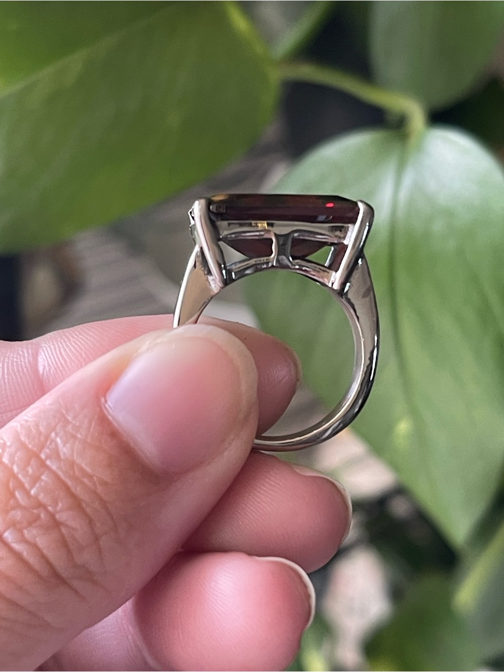 Red Rectangular Stone Cocktail Ring - Picture 3 of 3
